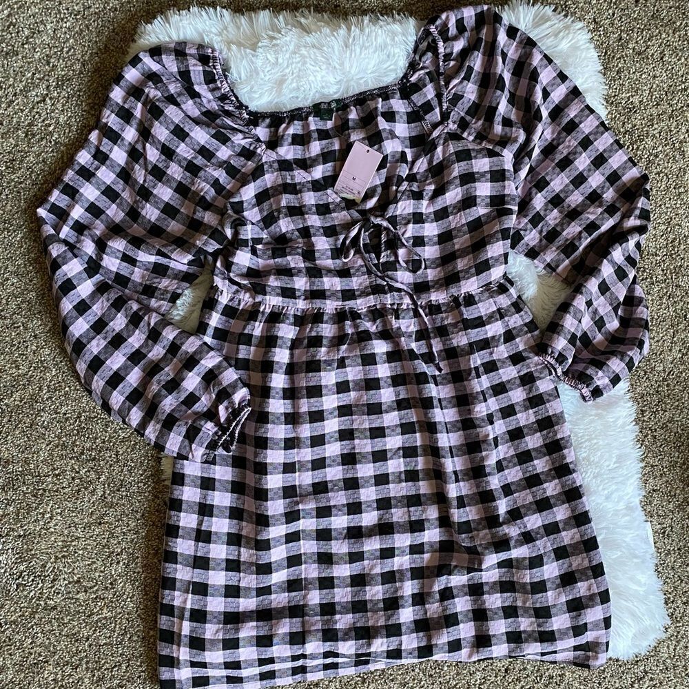 Wild Fable Black & Purple Checkered Dress Size Medium NEW With Tags